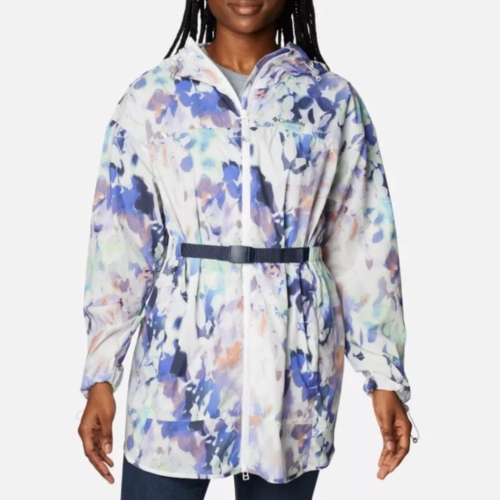 Columbia Parkette Long Wind Jacket in White Multicolor Size Small